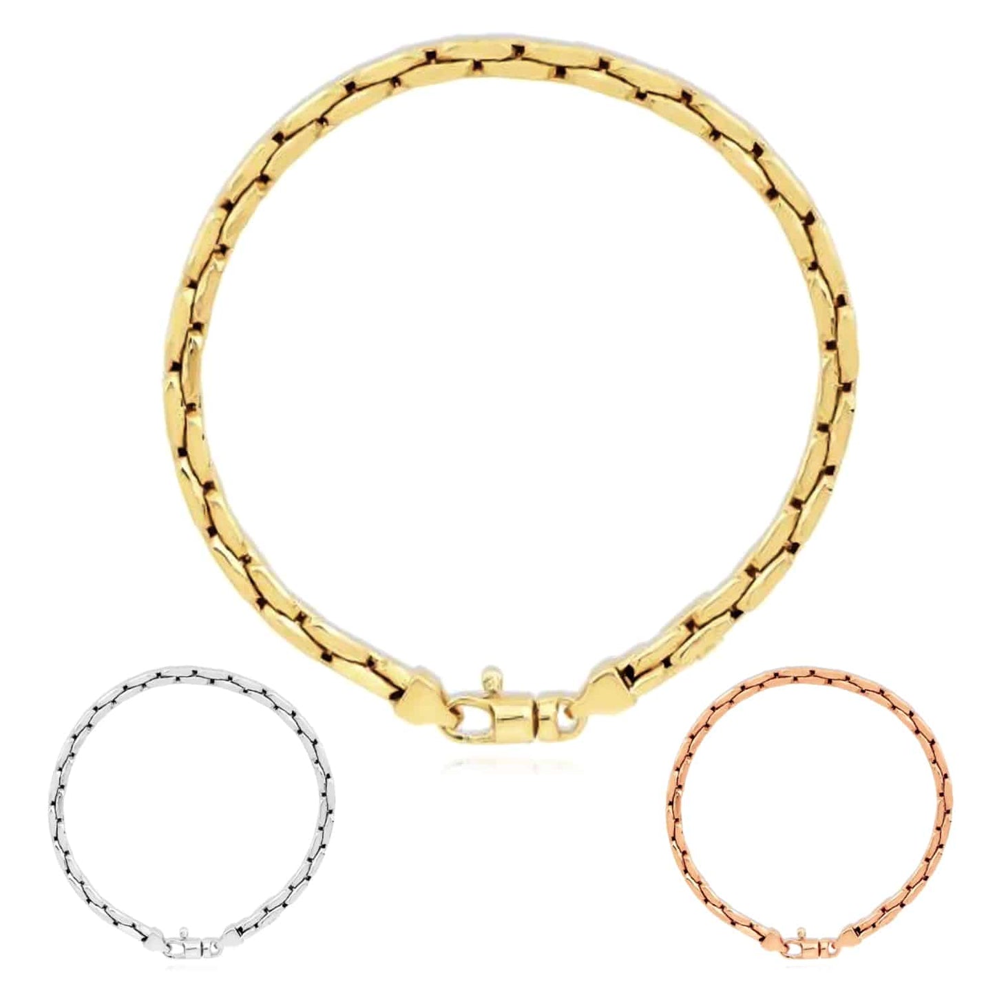 14K Real Gold Yellow White Rose 4.5mm Compressed Cable Bracelet 7.5"