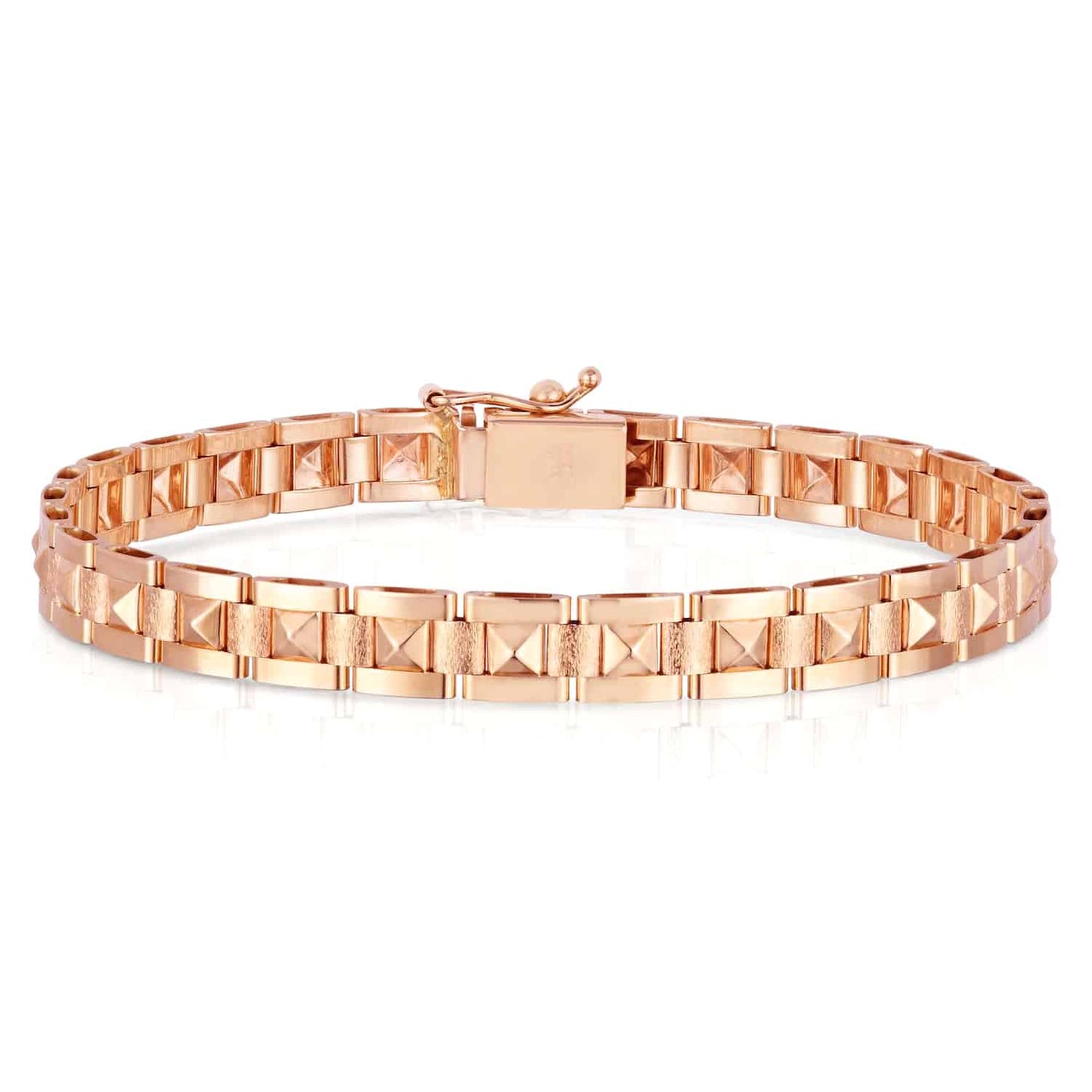 14K Real Gold Yellow White Rose 6mm Stampato Spike Pyramid Bracelet 7"