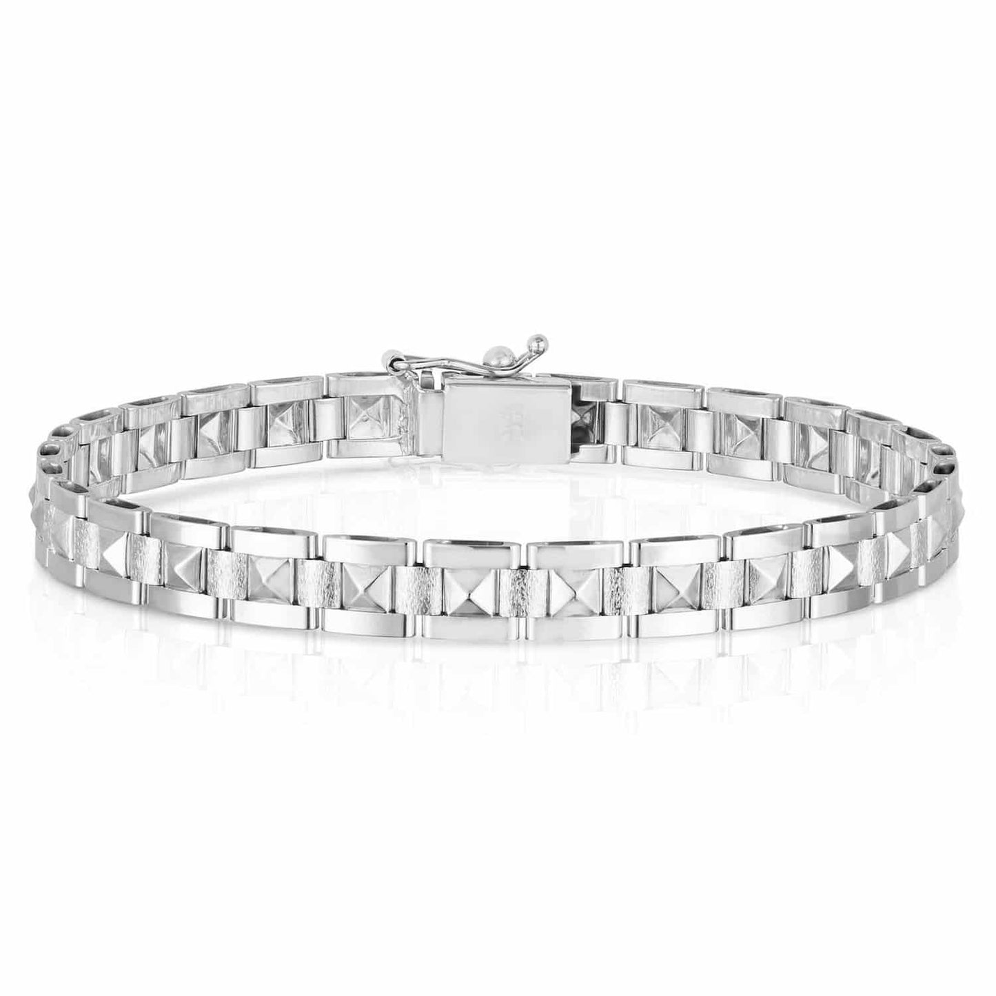 14K Real Gold Yellow White Rose 6mm Stampato Spike Pyramid Bracelet 7"
