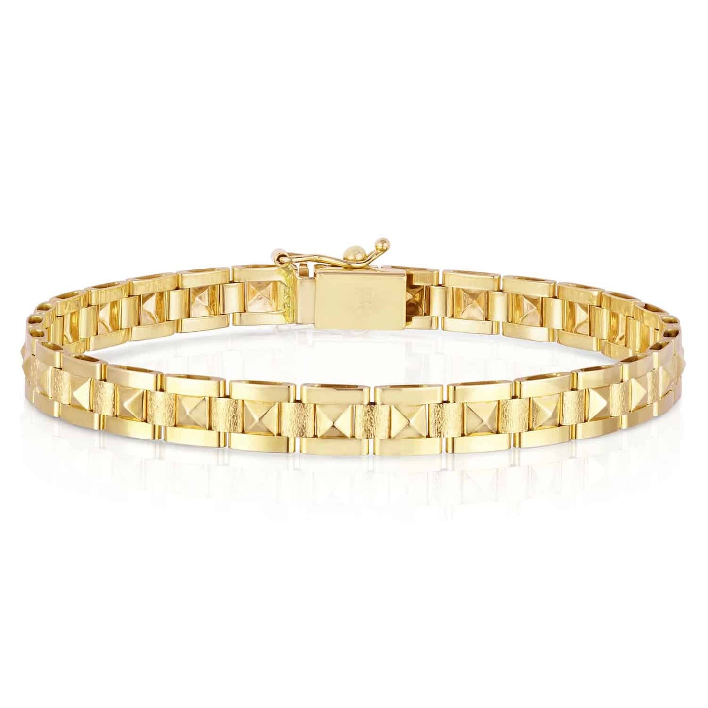 14K Real Gold Yellow White Rose 6mm Stampato Spike Pyramid Bracelet 7"