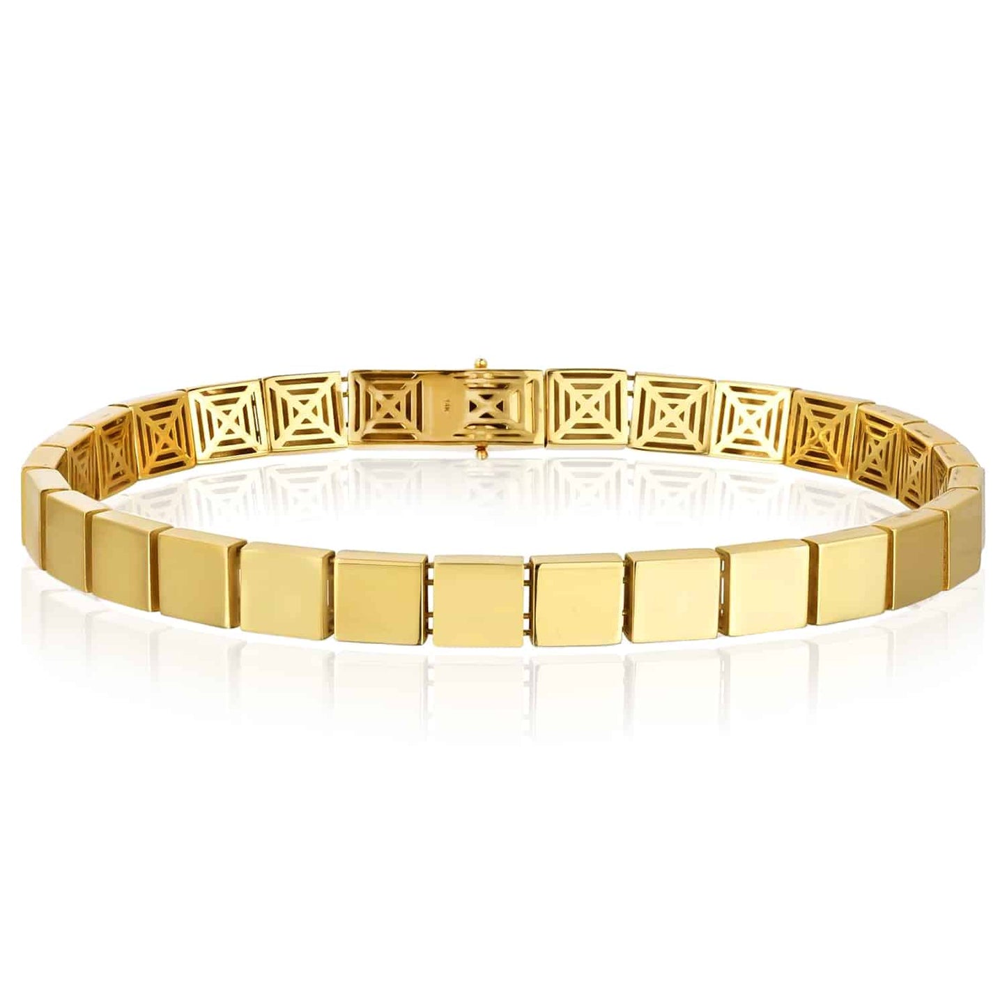 14K Real Gold Yellow 6mm Flat Square Edge Bracelet 7"