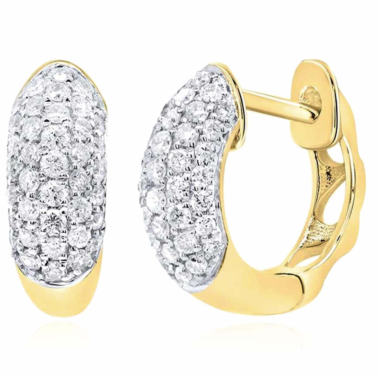 0.35CTW Natural Diamond 10K Gold Yellow White Hinged Round Hoop Earrings 11.5mm