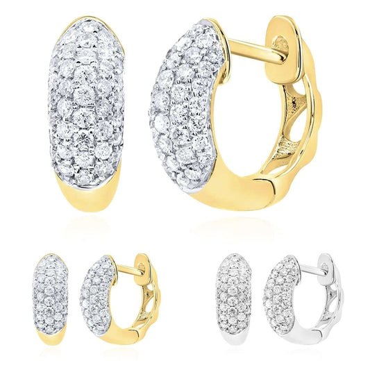 0.35CTW Natural Diamond 10K Gold Yellow White Hinged Round Hoop Earrings 11.5mm