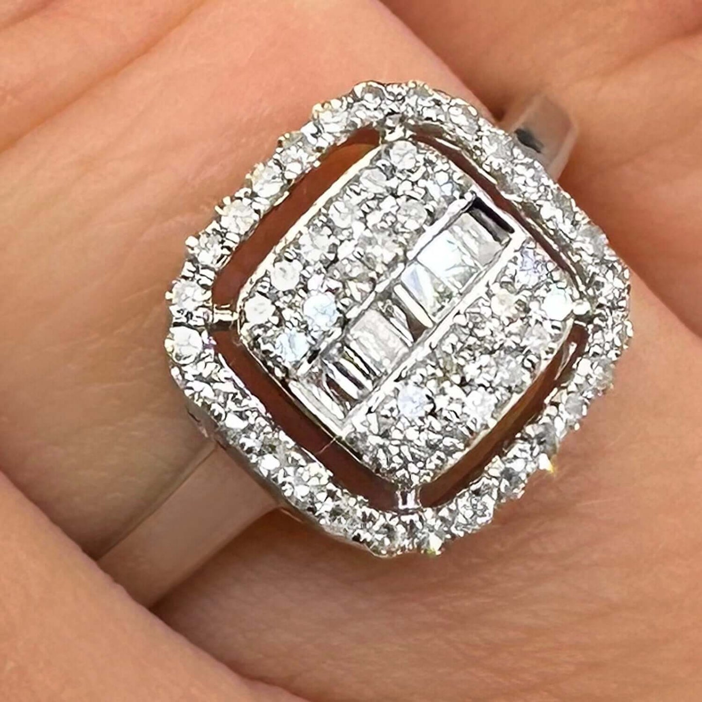0.33CTW Natural Diamond 10K Gold White Square Halo Engagement Ring