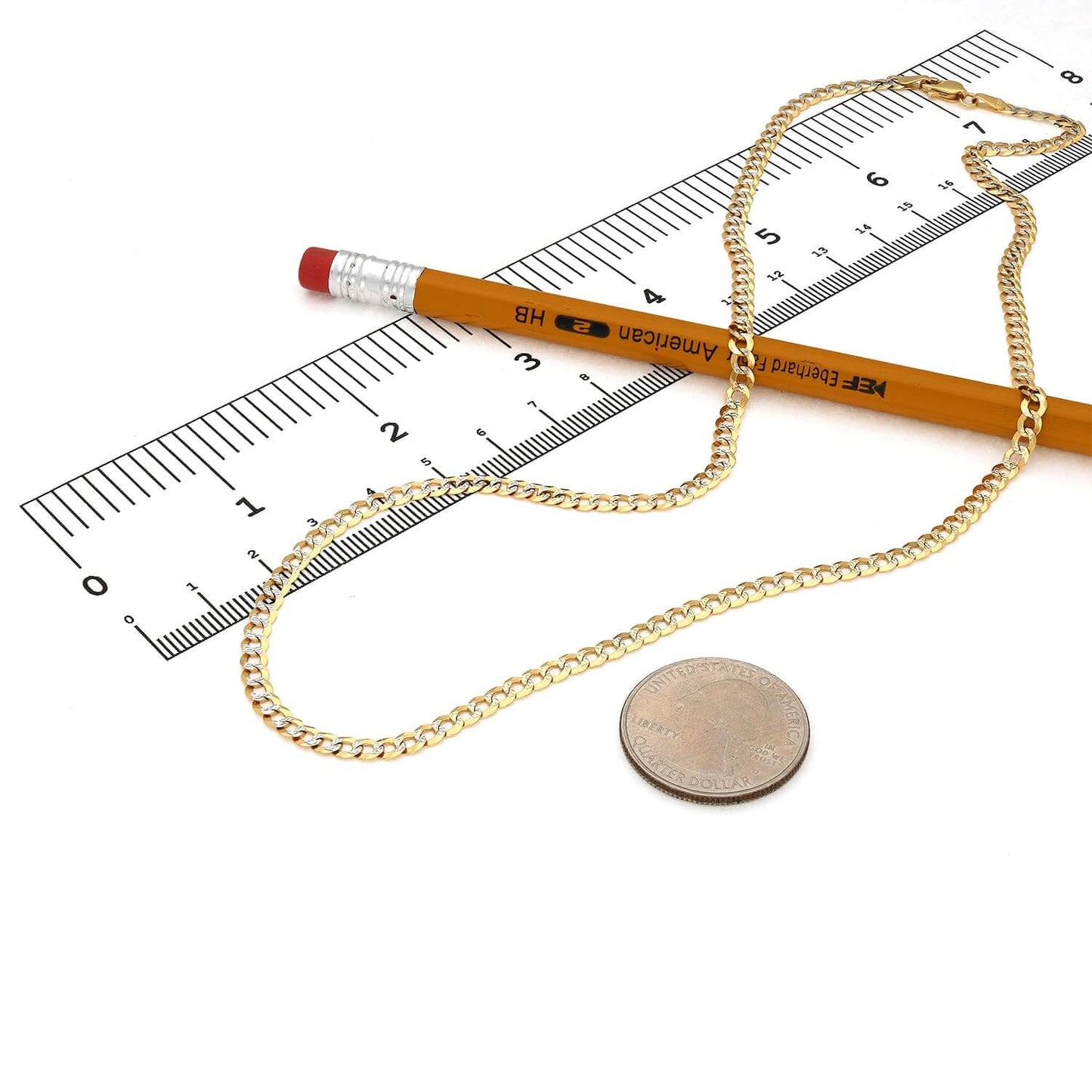 Solid 14K Real Gold 3.6mm Diamond-Cut Cuban Chain Necklace 16"-24"