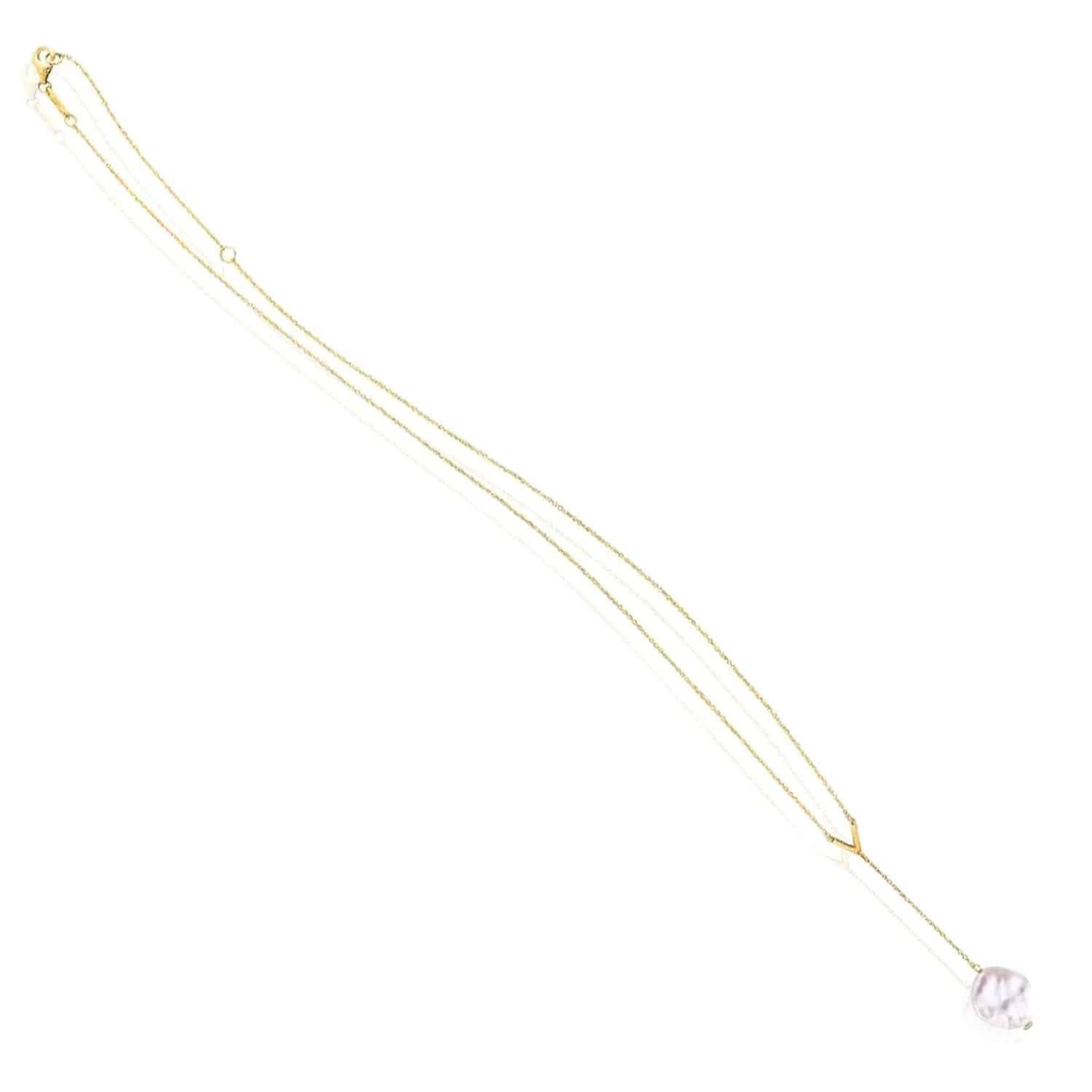 14K Gold Cultured Pearl Cable V-Shape Lariat Necklace 16"-18" Adj