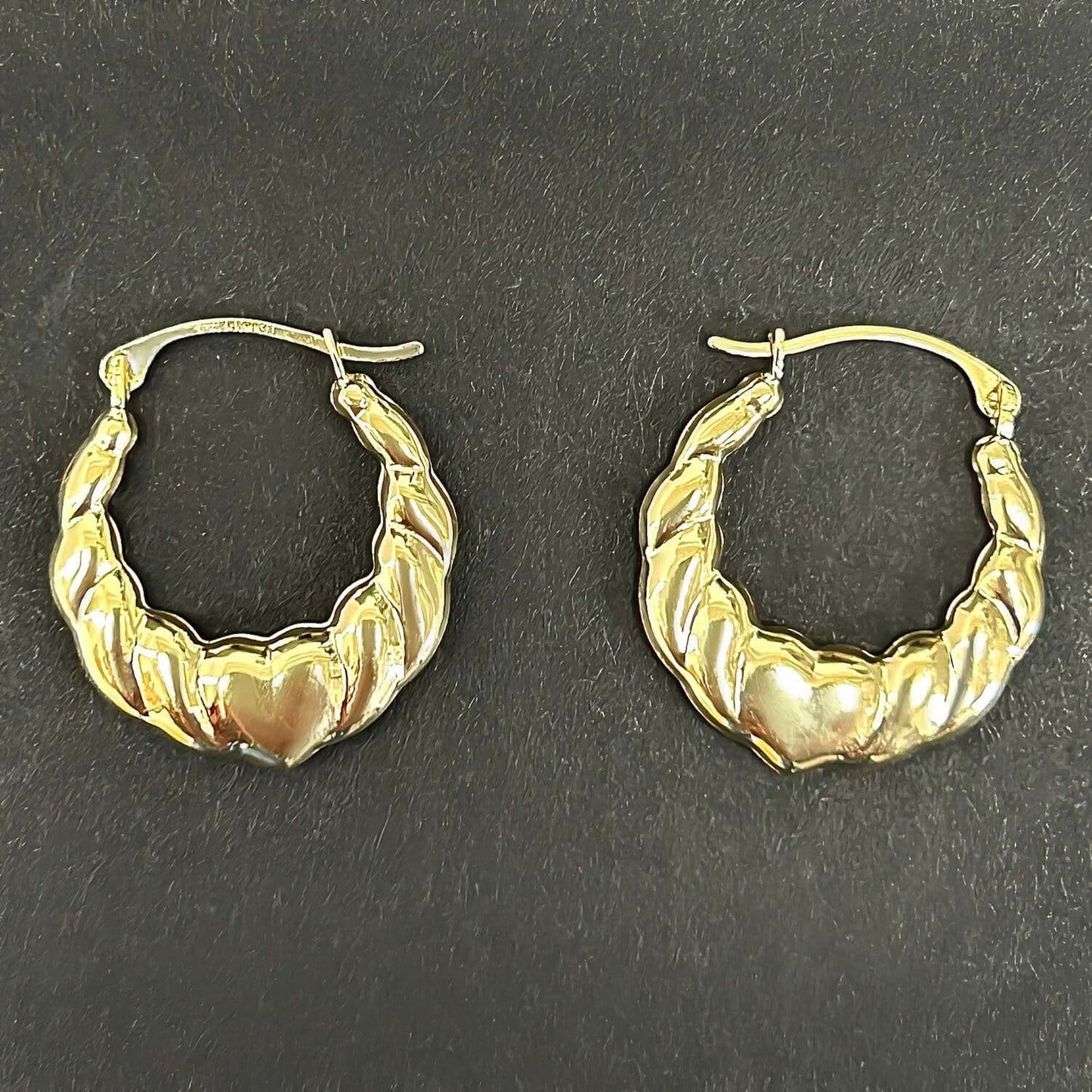 14K Real Gold Love Heart Hoop Earrings 20mm