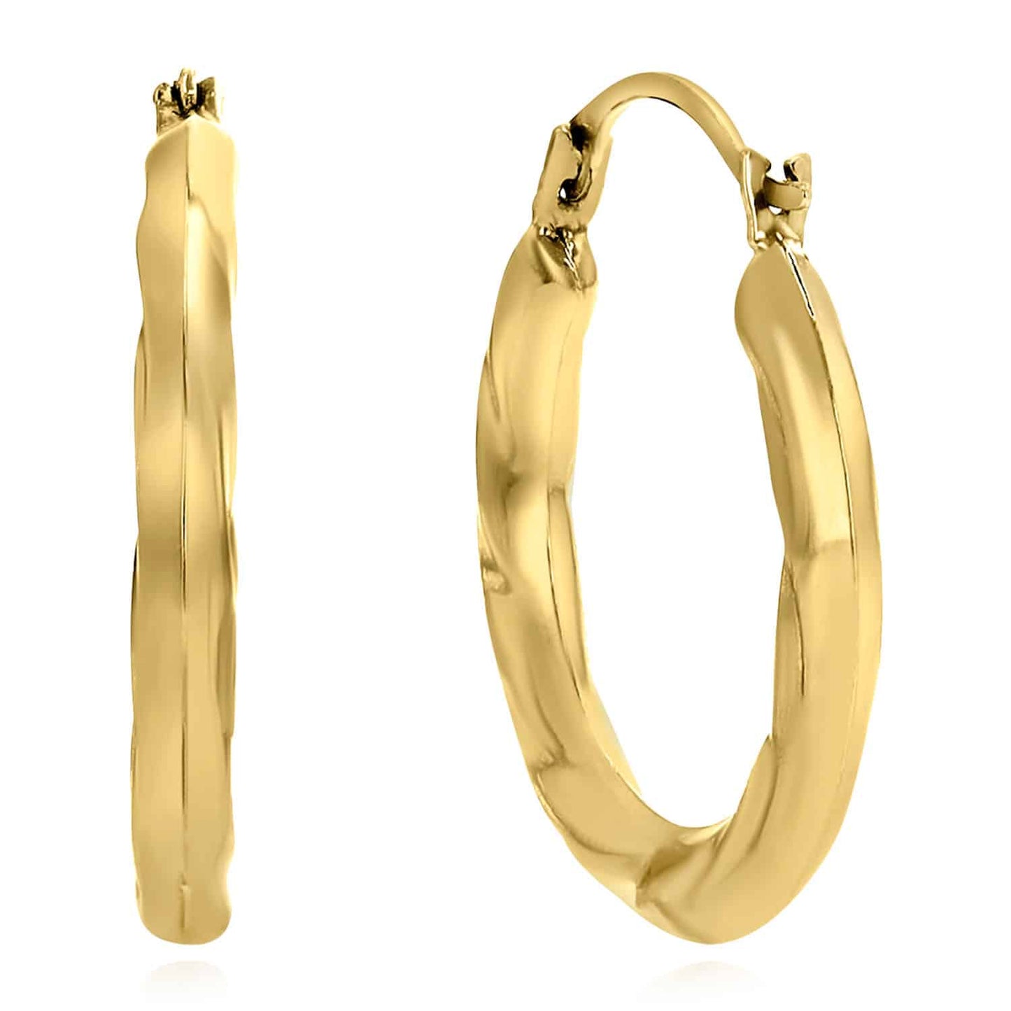 14K Real Gold Swirl Hoop Earrings 19mm