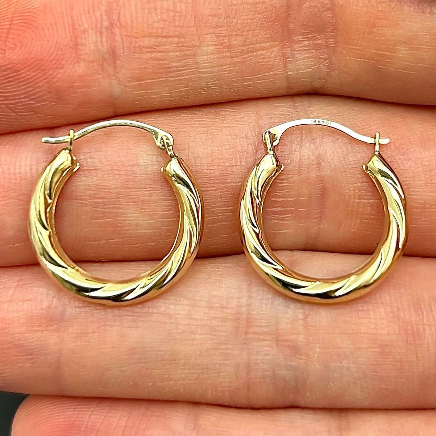14K Real Gold Swirl Hoop Earrings 19mm
