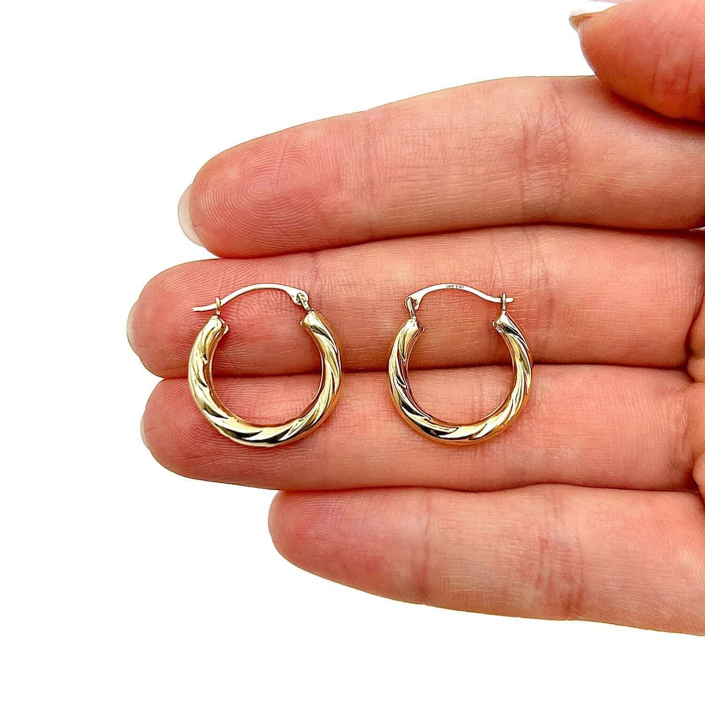 14K Real Gold Swirl Hoop Earrings 19mm