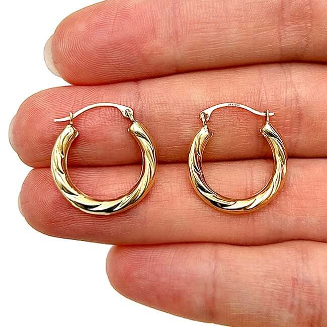 14K Real Gold Swirl Hoop Earrings 19mm