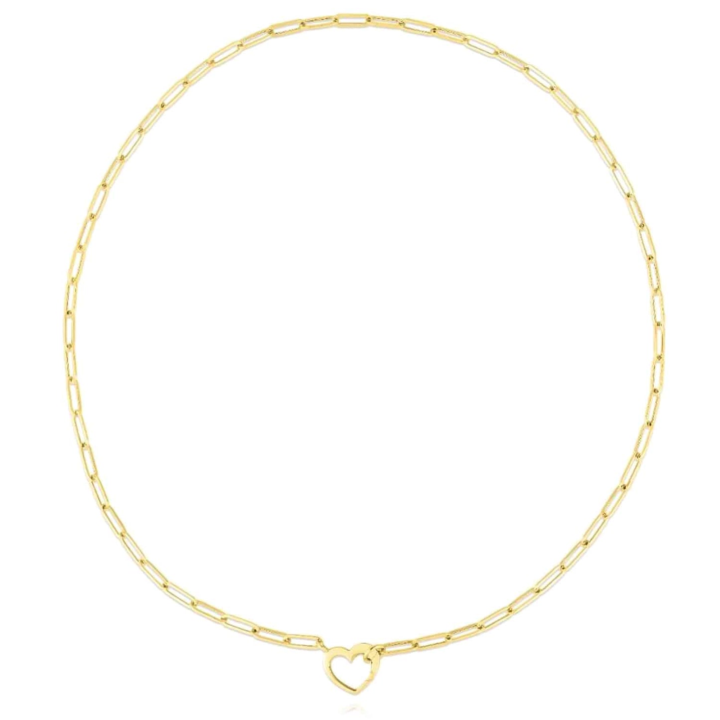 14K Real Gold 3.5mm Paperclip Split Heart Pendant Necklace 18"