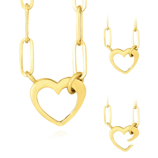14K Yellow Gold 3.5mm Split Heart Paperclip Necklace (Hollow) 18"