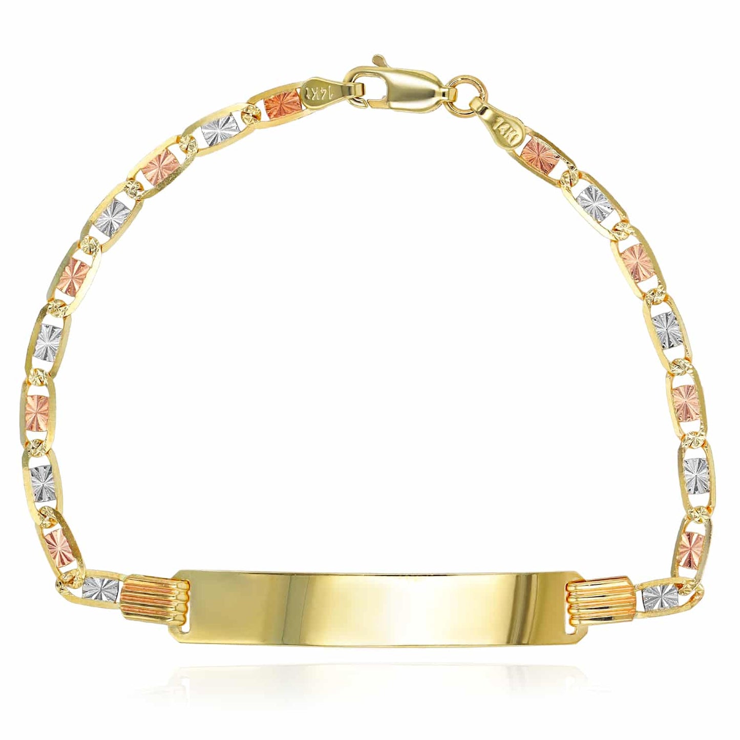 Engravable 14K Real Gold Tri-Color Personalized Valentino ID Bracelet 7"