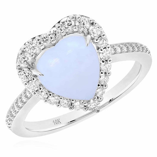 0.35CTW Natural Diamond 10K White Gold Real Opal Cocktail Heart Ring