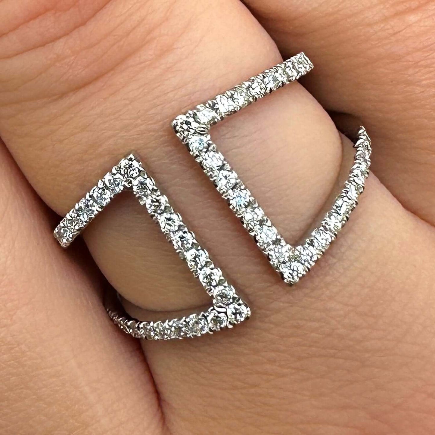 0.50CTW Real Diamond 14K White Gold Bridge Connected Dual Band Ring