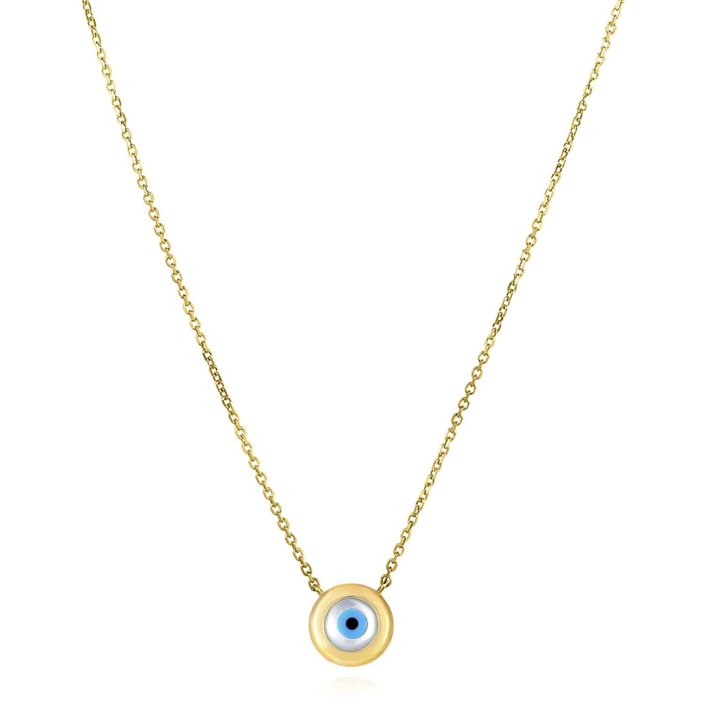 14K Real Gold Round Halo Cultured Pearl Evil Eye Pendant Necklace 16"-18" Adju