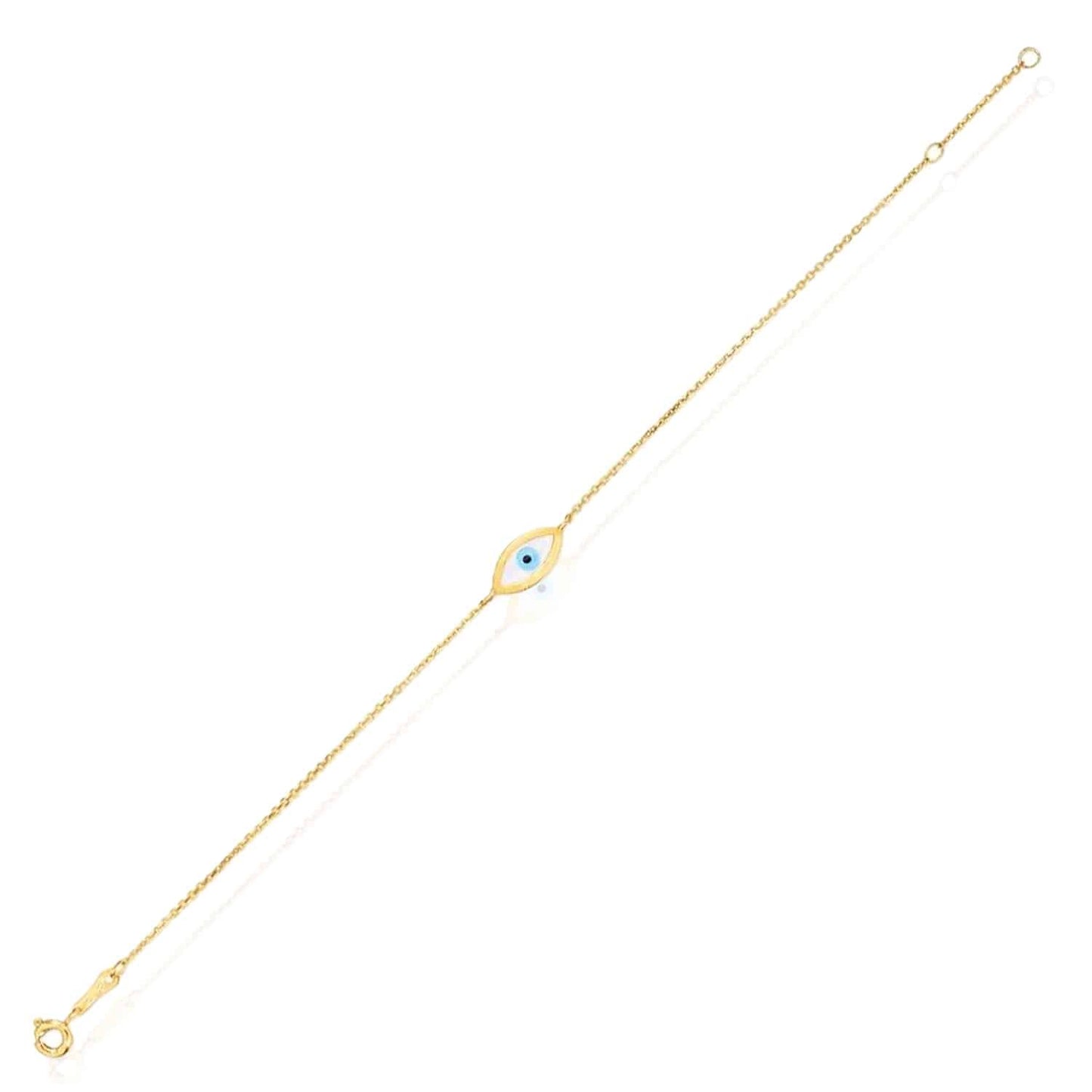 14K Real Gold Yellow Round Halo Cultured Pearl Evil Eye Bracelet 6.25"-7" Adjustable