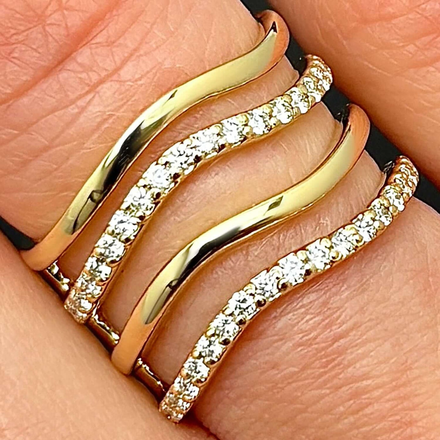 0.45CTW Real Diamond 14K Real Gold Crossover Intertwined Multi-Band Ring
