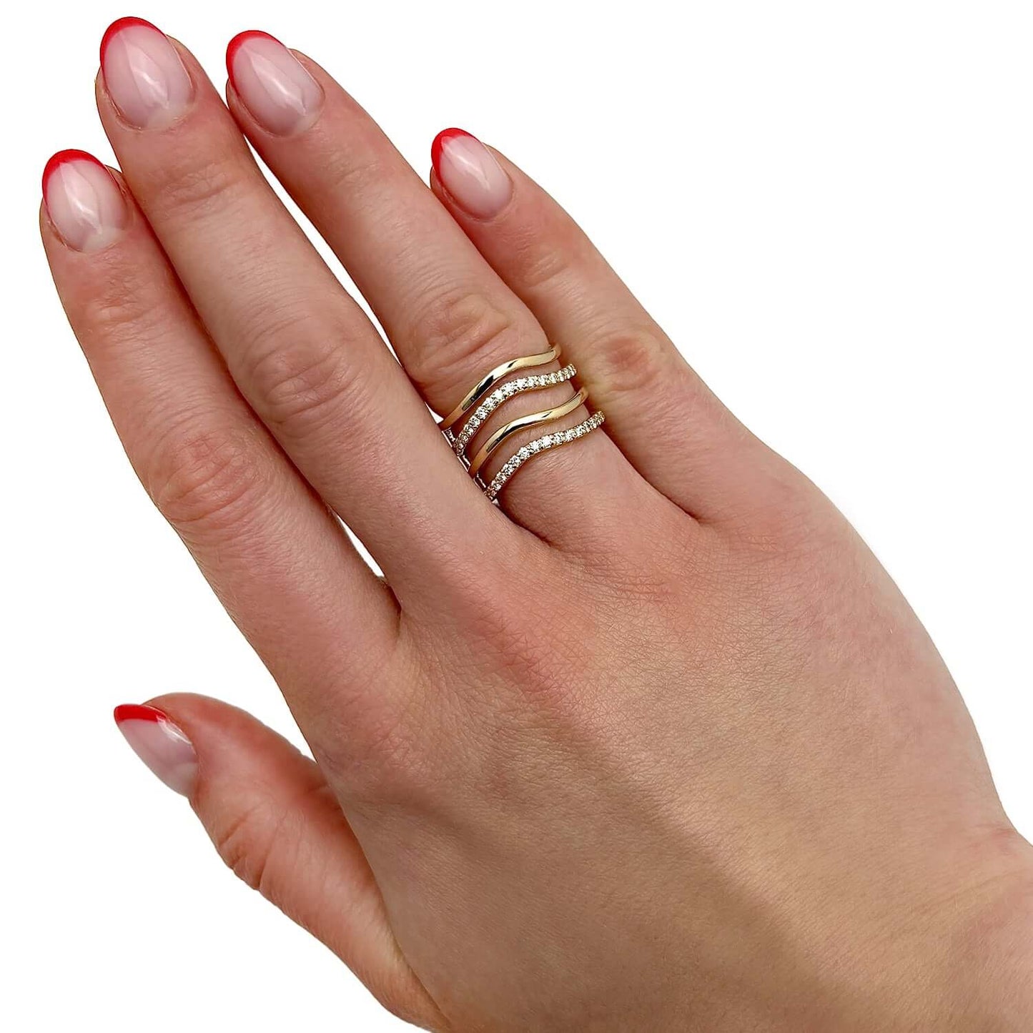 0.45CTW Real Diamond 14K Real Gold Crossover Intertwined Multi-Band Ring