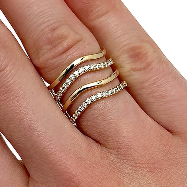 0.45CTW Real Diamond 14K Real Gold Crossover Intertwined Multi-Band Ring