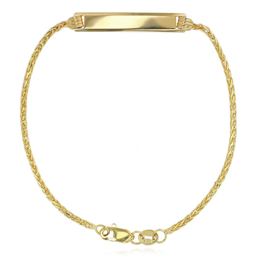 Kids 14K Yellow Gold Round Wheat ID Engravable Bracelet (Solid Links) 6"