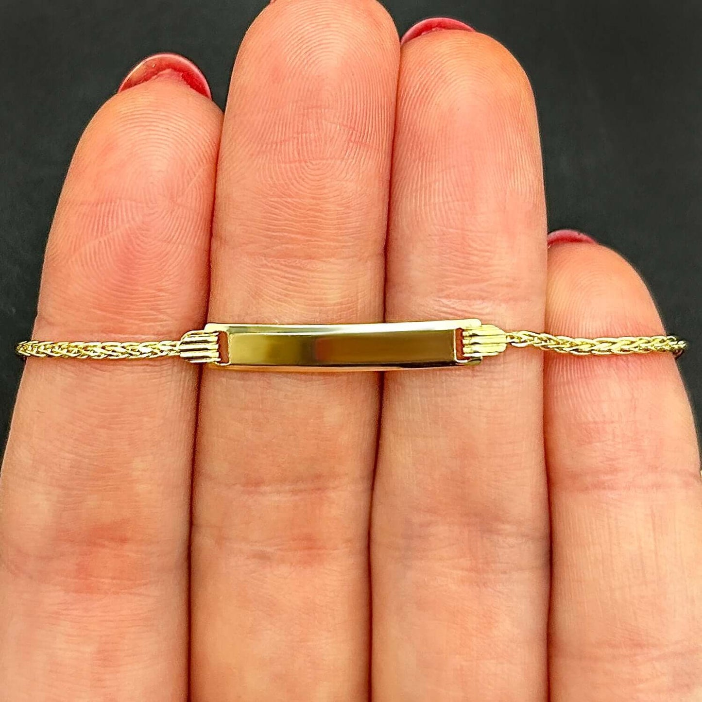 Kids 14K Real Gold Yellow Round Wheat ID Engravable Bracelet 6"