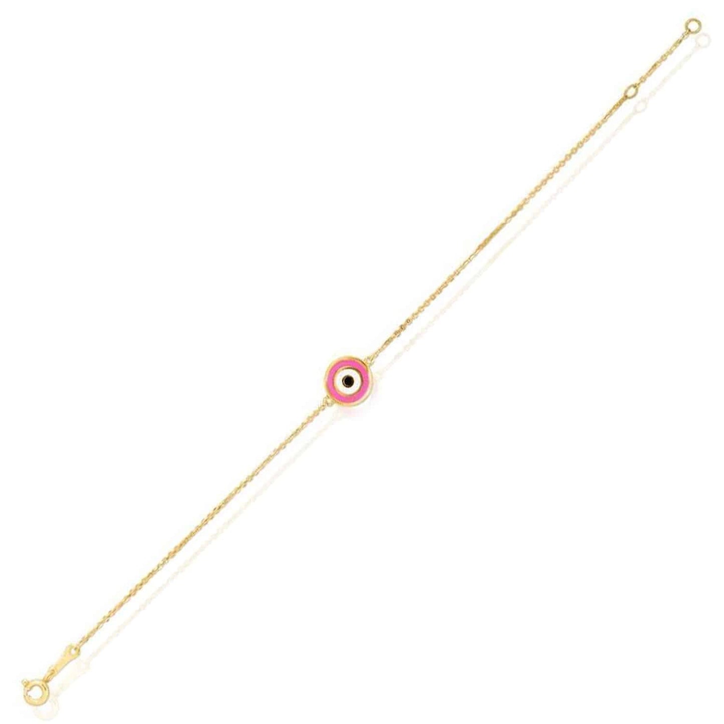 14K Real Gold Yellow Round Evil Eye Bracelet Pink Love Blue Serenity 6.25"-7" Adjust.