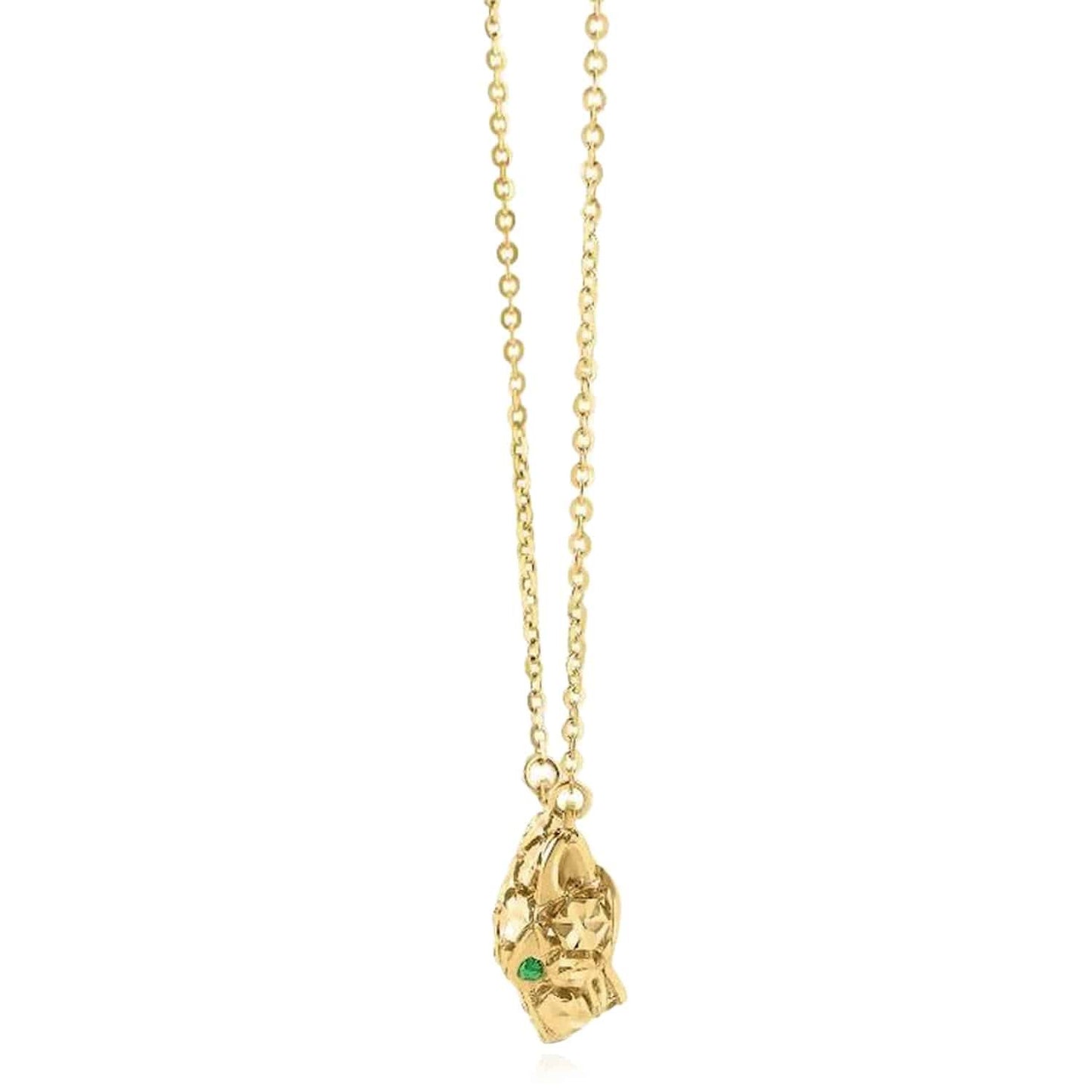 14K Real Gold Green Enamel Eyes Panther Pendant Necklace 16"-18" Adjustable
