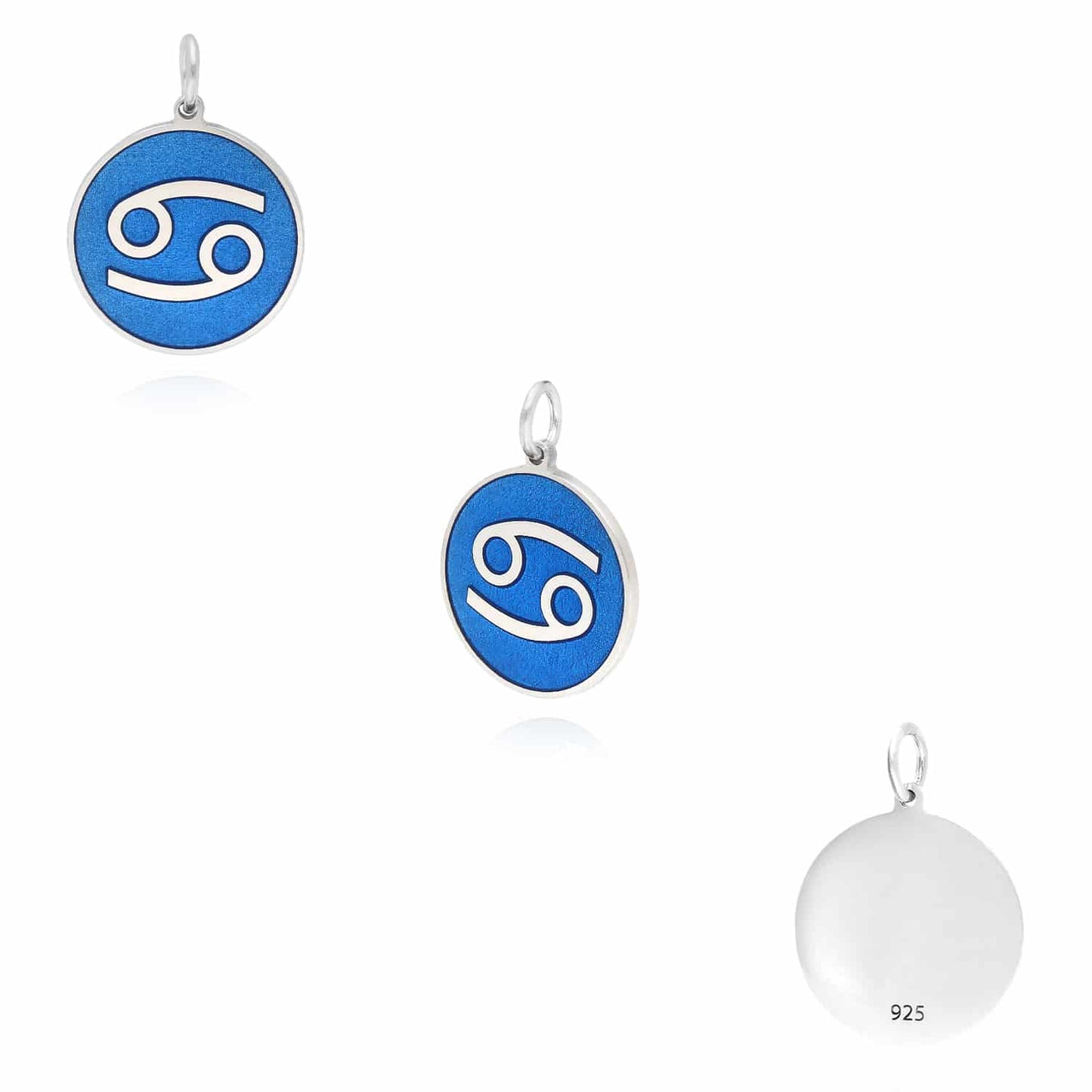 Sterling Silver Round Blue Zodiac Signs Pendant 0.7"
