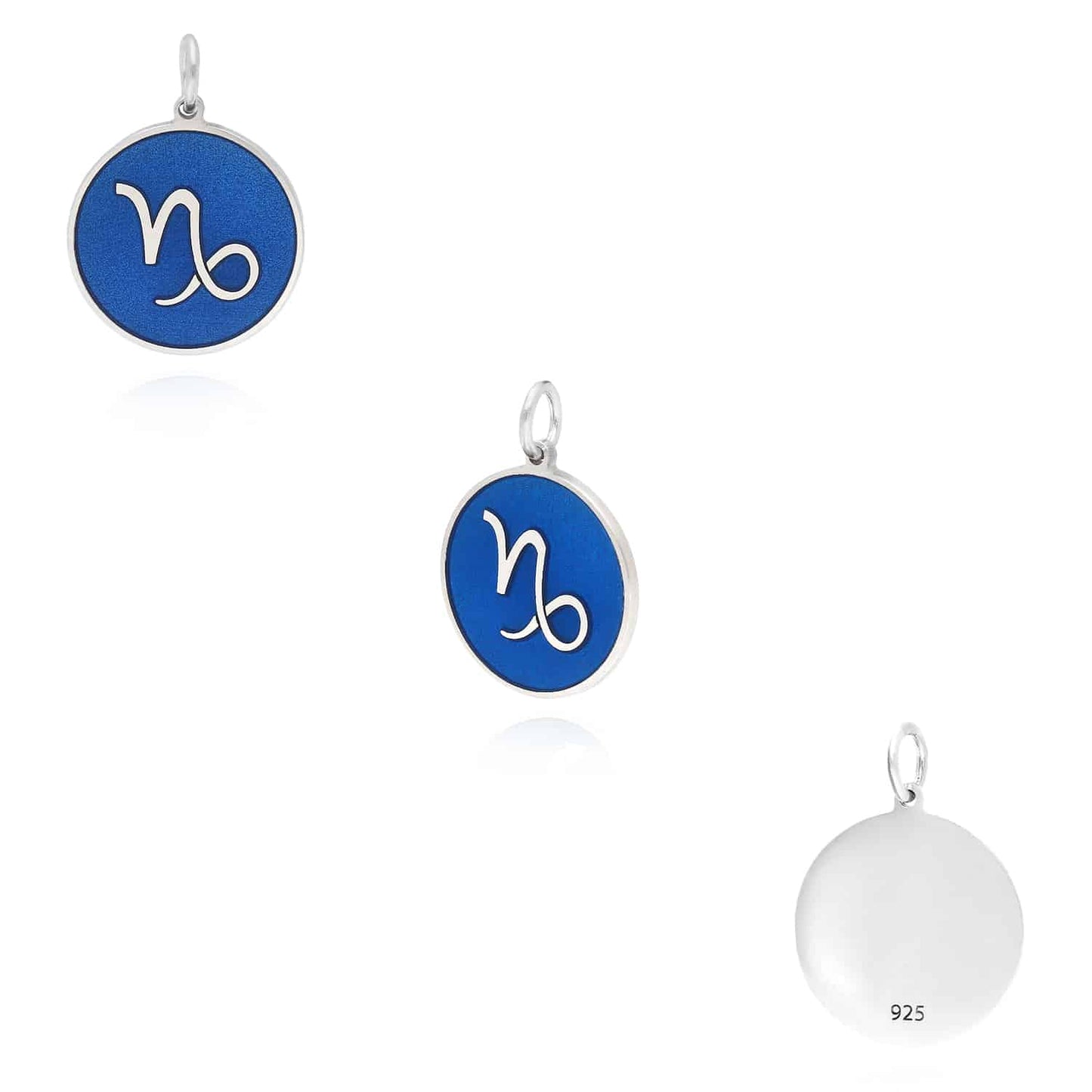 Sterling Silver Round Blue Zodiac Signs Pendant 0.7"