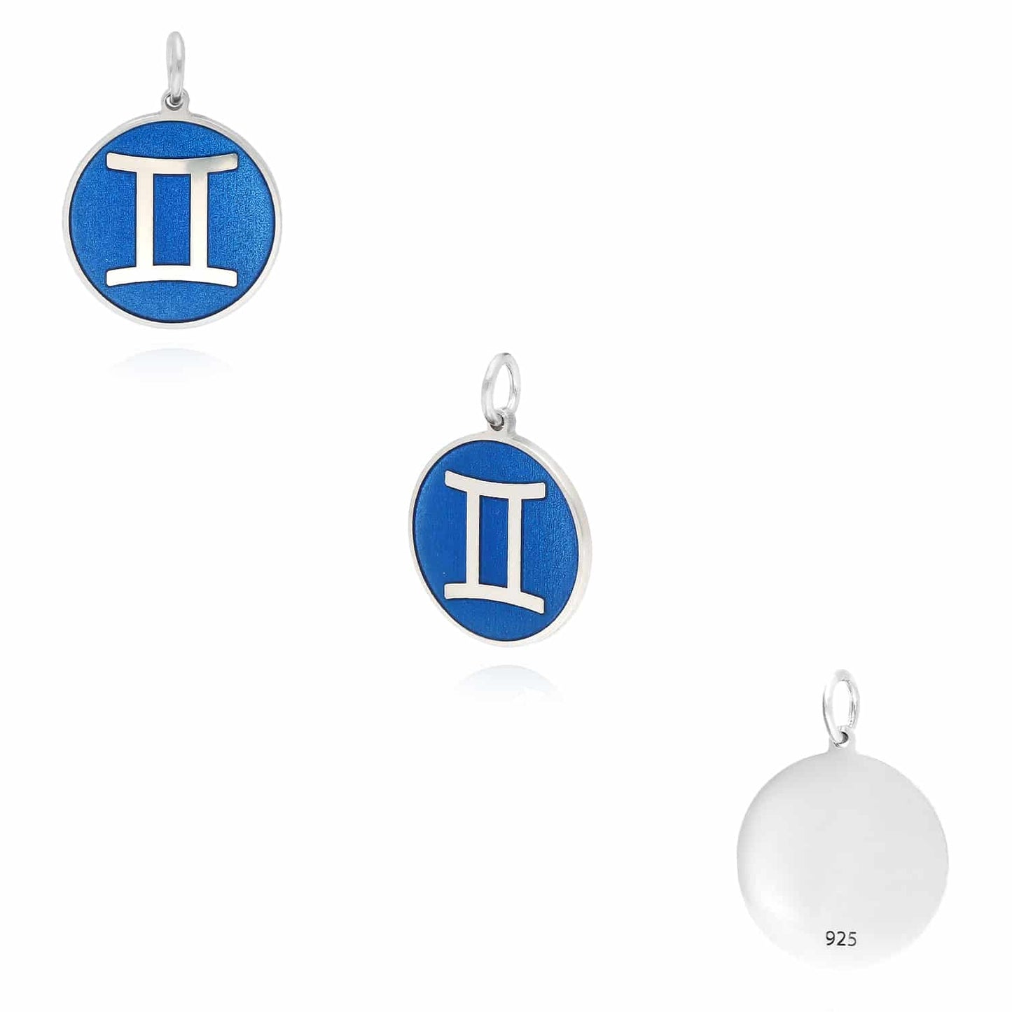 Sterling Silver Round Blue Zodiac Signs Pendant 0.7"