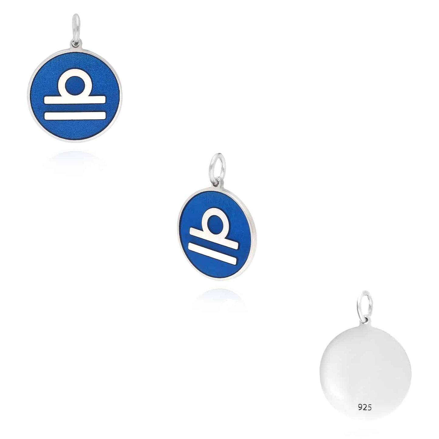 Sterling Silver Round Blue Zodiac Signs Pendant 0.7"