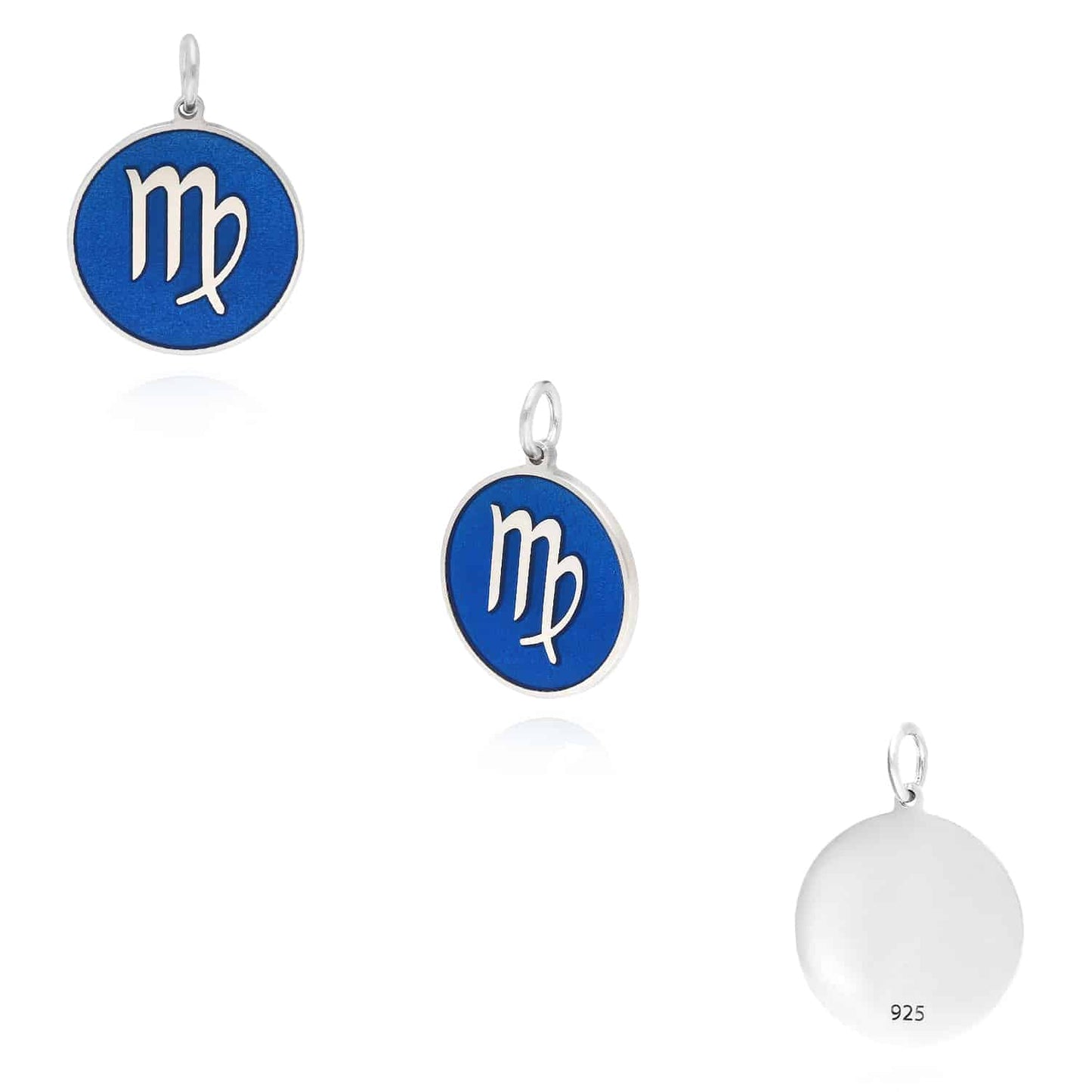 Sterling Silver Round Blue Zodiac Signs Pendant 0.7"