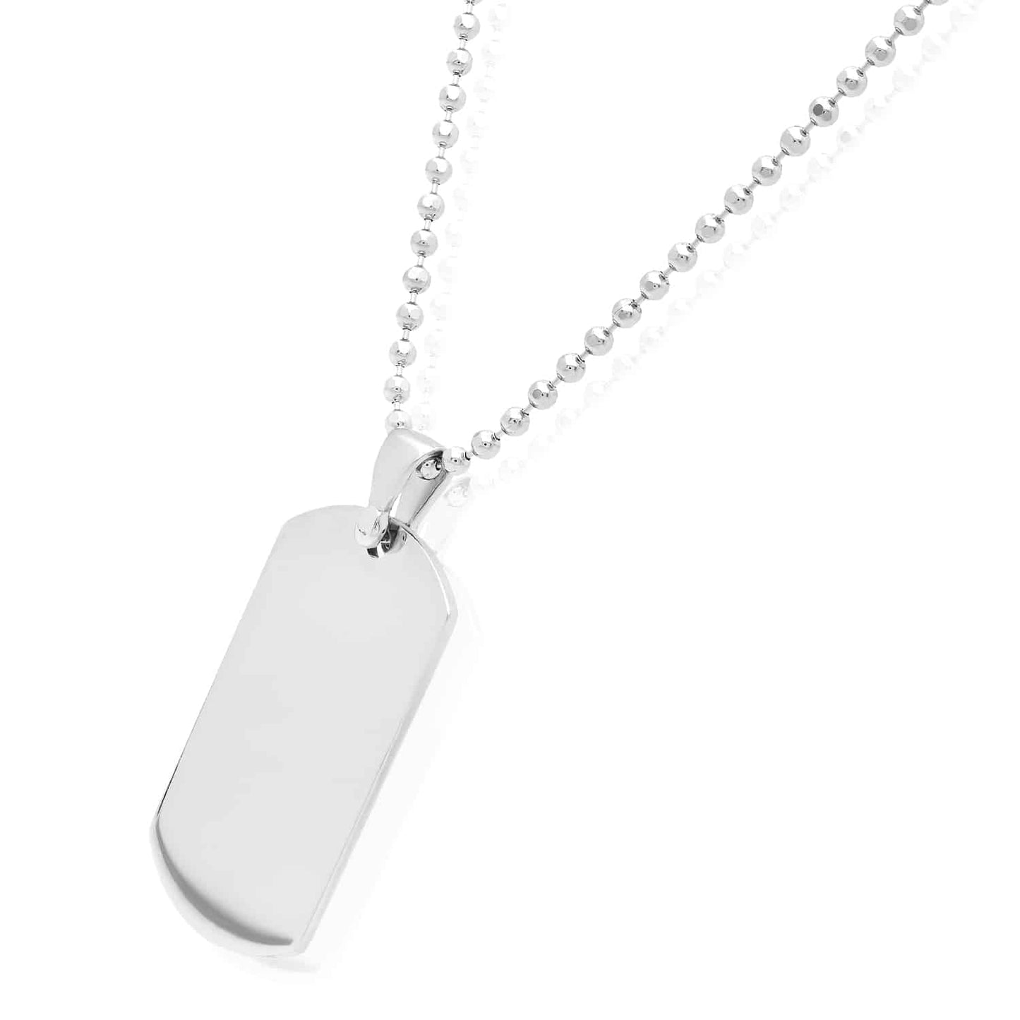 Engravable Sterling Silver Ball Bead Chain Dog Tag Pendant 16"-18" Adjustable