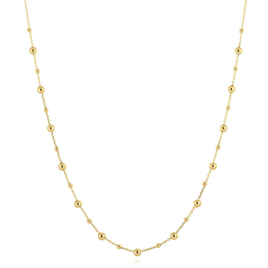 14K Yellow Gold Alternating Ball Beaded Chain (Hollow) 16.5"-18" Adjustable