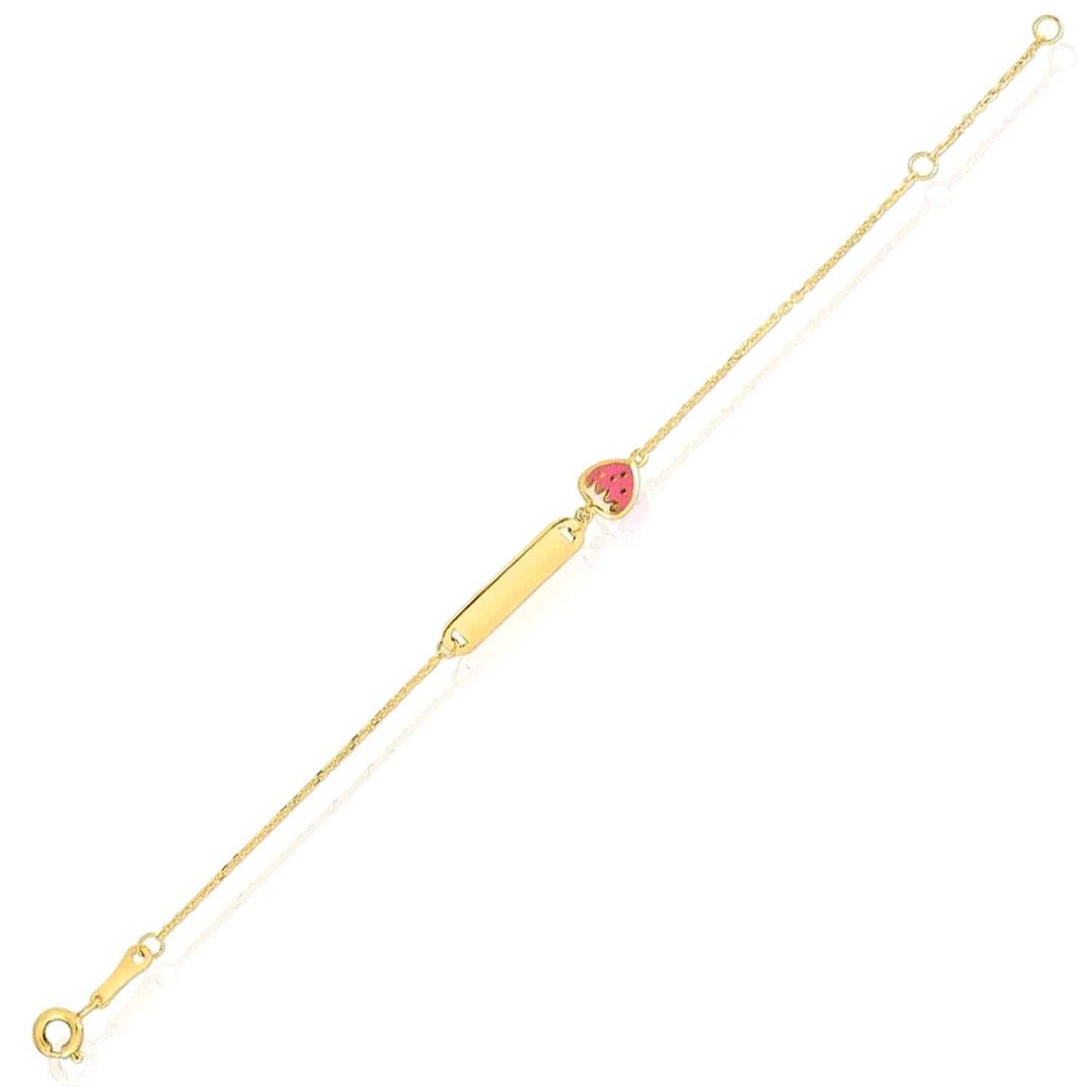 Kids 14K Real Gold Yellow Rainbow Swan Strawberry Engravable ID Bracelet 4.75"-5.5"