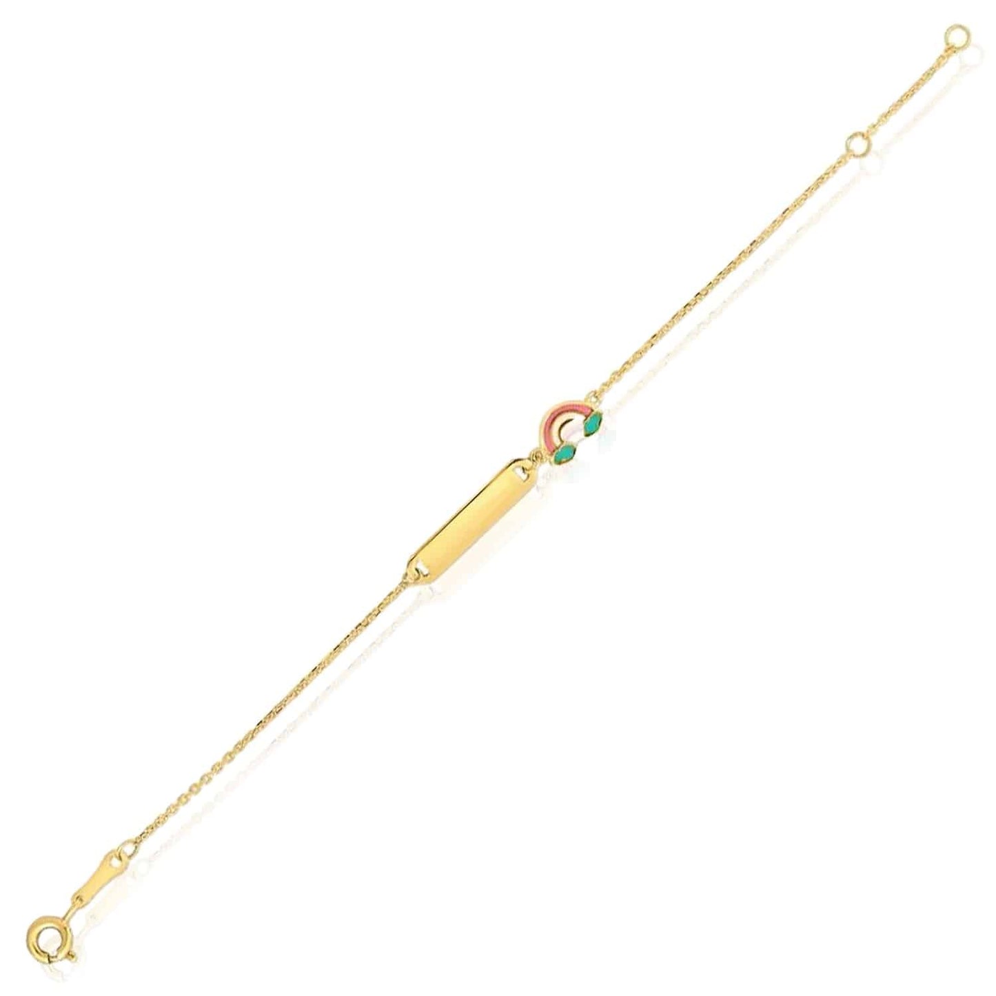 Kids 14K Real Gold Yellow Rainbow Swan Strawberry Engravable ID Bracelet 4.75"-5.5"