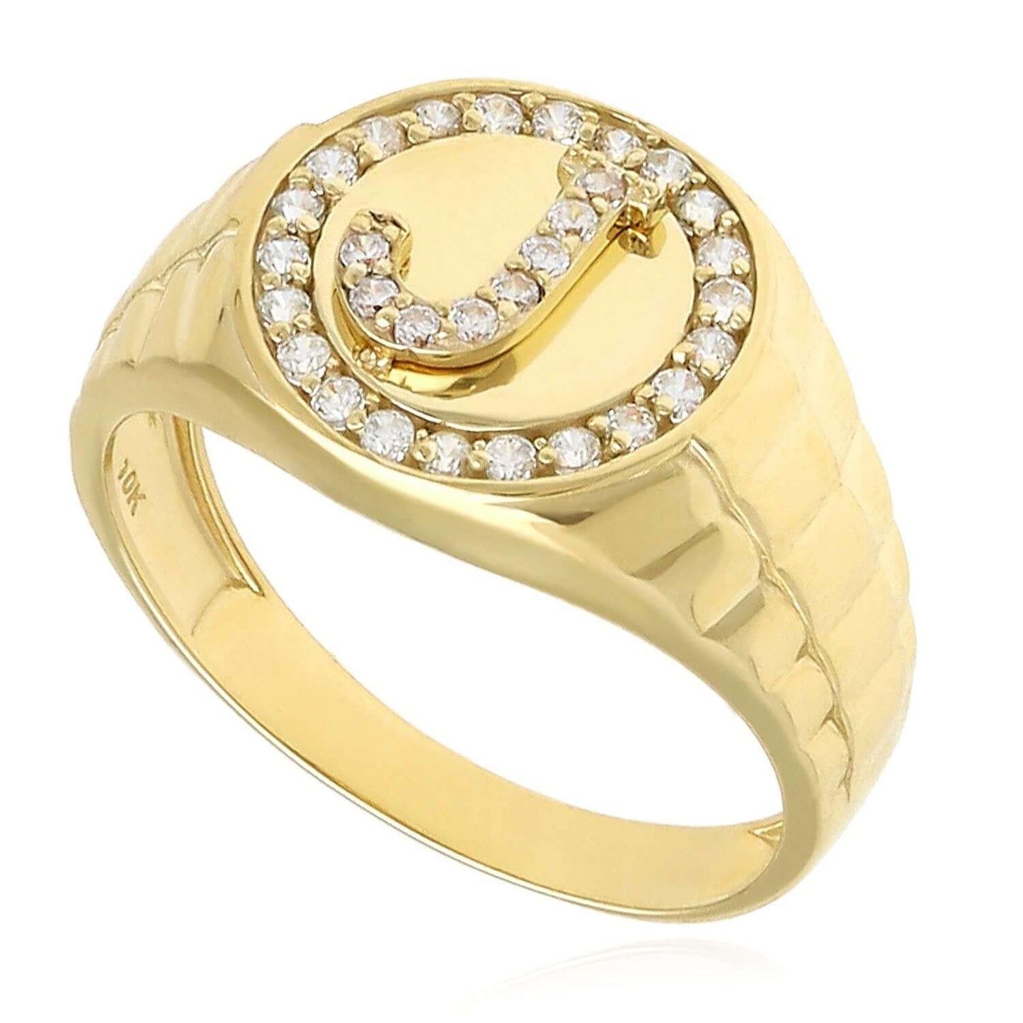 0.30CTW CZ 10K Gold Yellow Initial Signet Ring