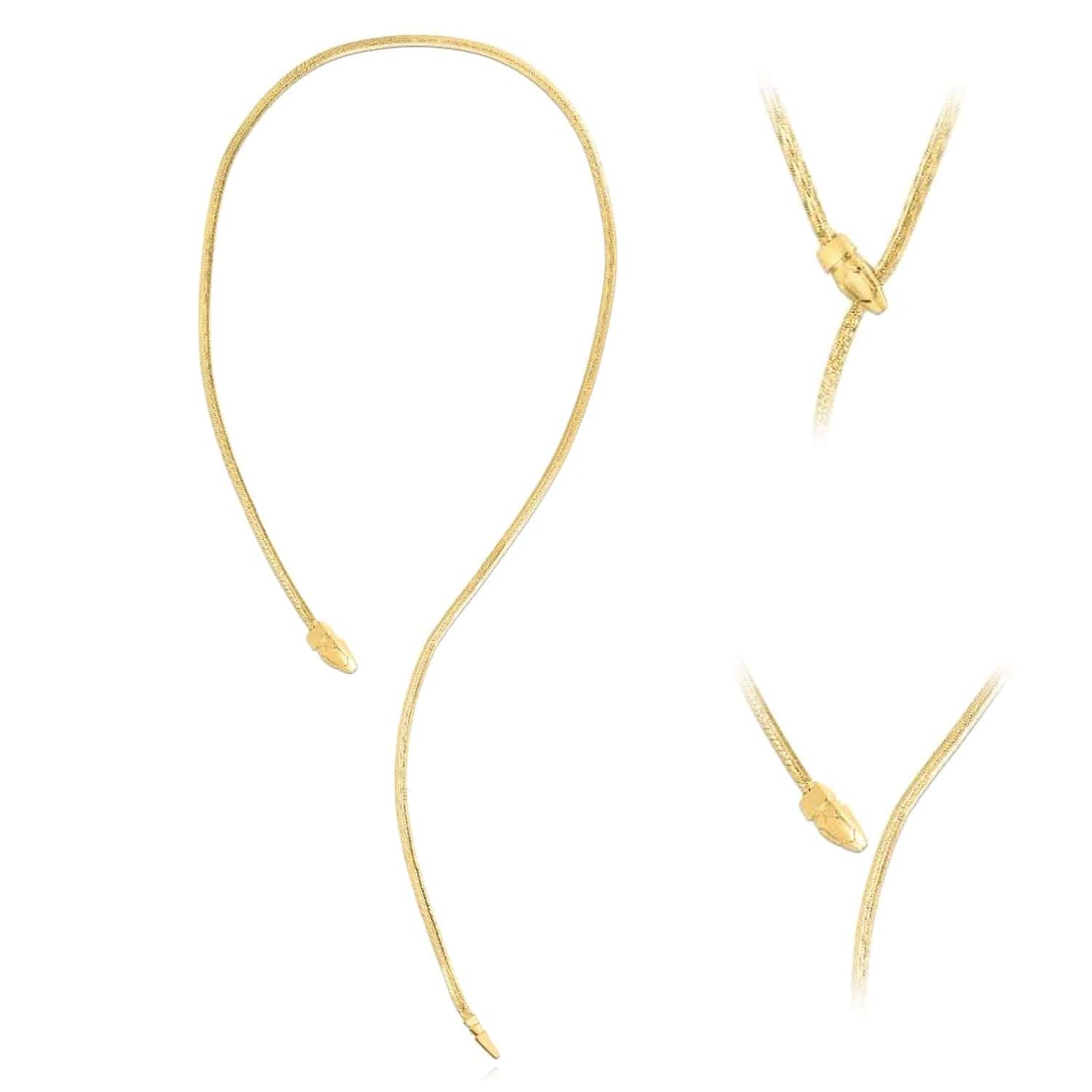 14K Real Gold Unique Snake Herringbone Necklace 18" Adjustable