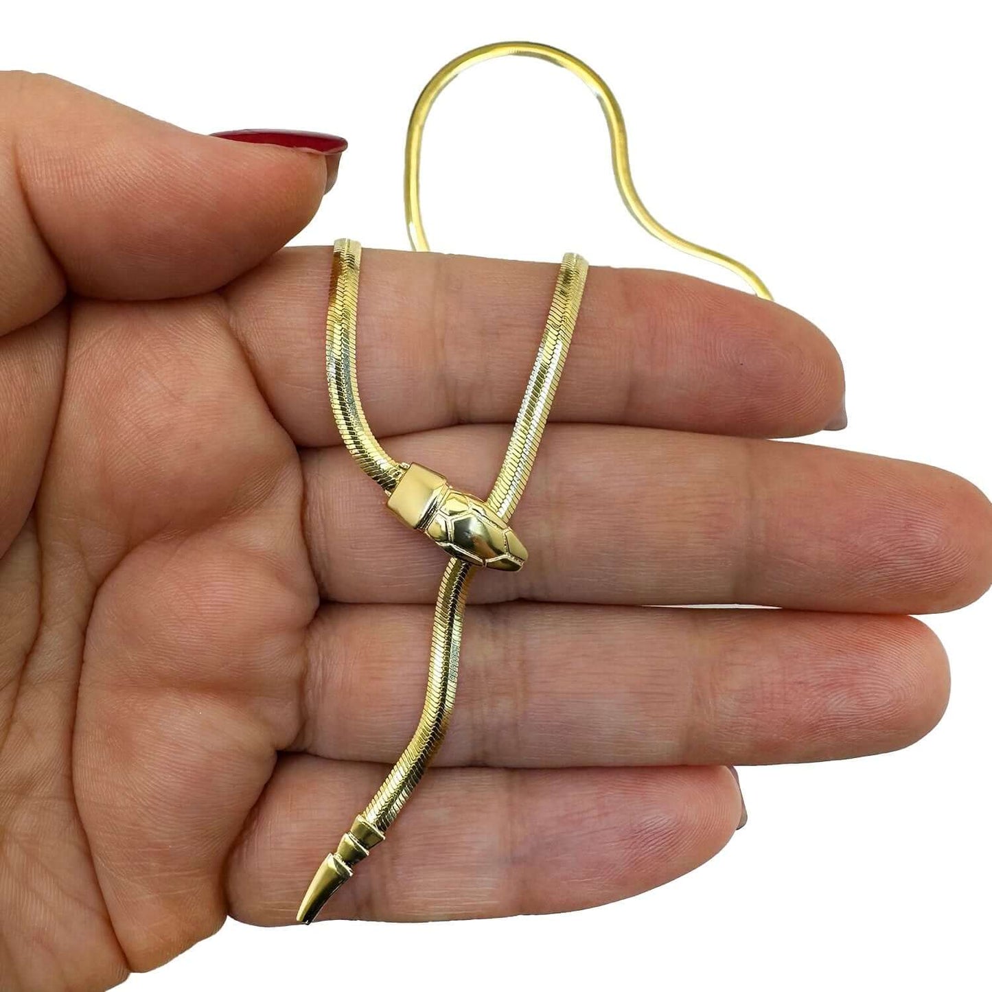 14K Real Gold Unique Snake Herringbone Necklace 18" Adjustable