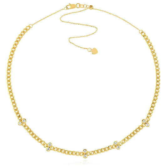 0.30CTW Natural Diamond 14K Yellow Gold Cuban Necklace (Solid Links) 14"-17" Adjustable