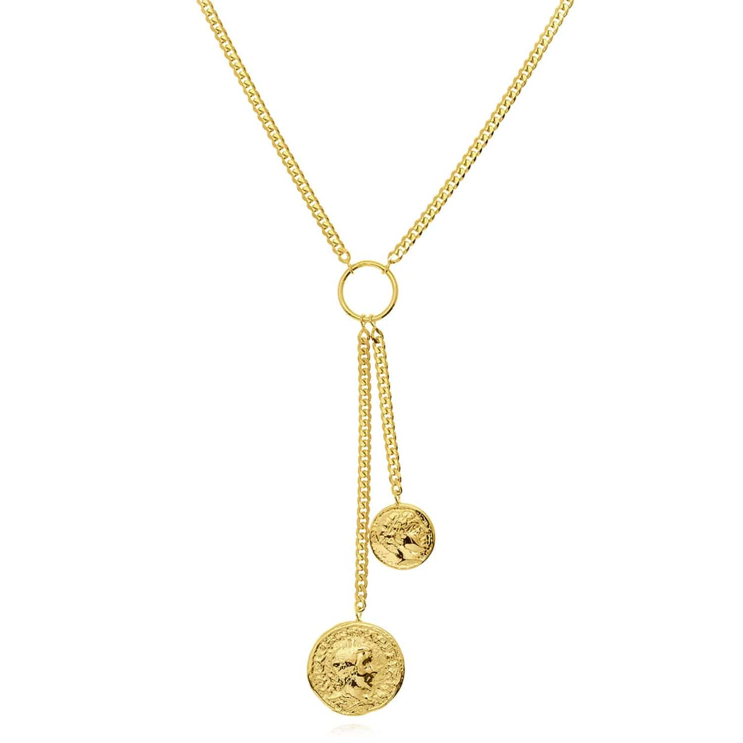 Solid 14K Real Gold Dual Coin Cuban Necklace 16"-18" Adjustable