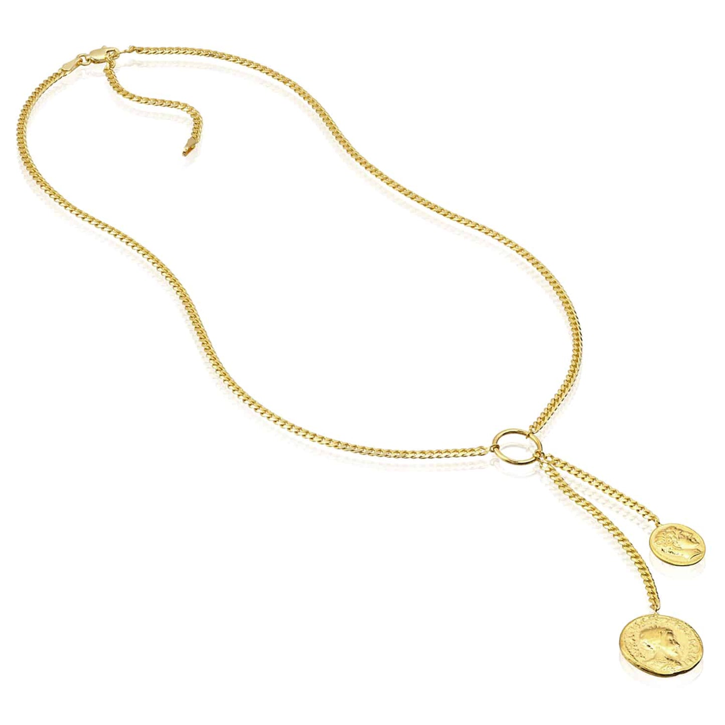 Solid 14K Real Gold Dual Coin Cuban Necklace 16"-18" Adjustable