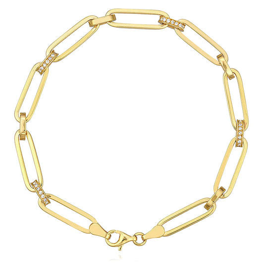 0.35CTW Natural Diamond 5mm 14K Yellow Gold Paperclip Bracelet (Hollow) 7.25"