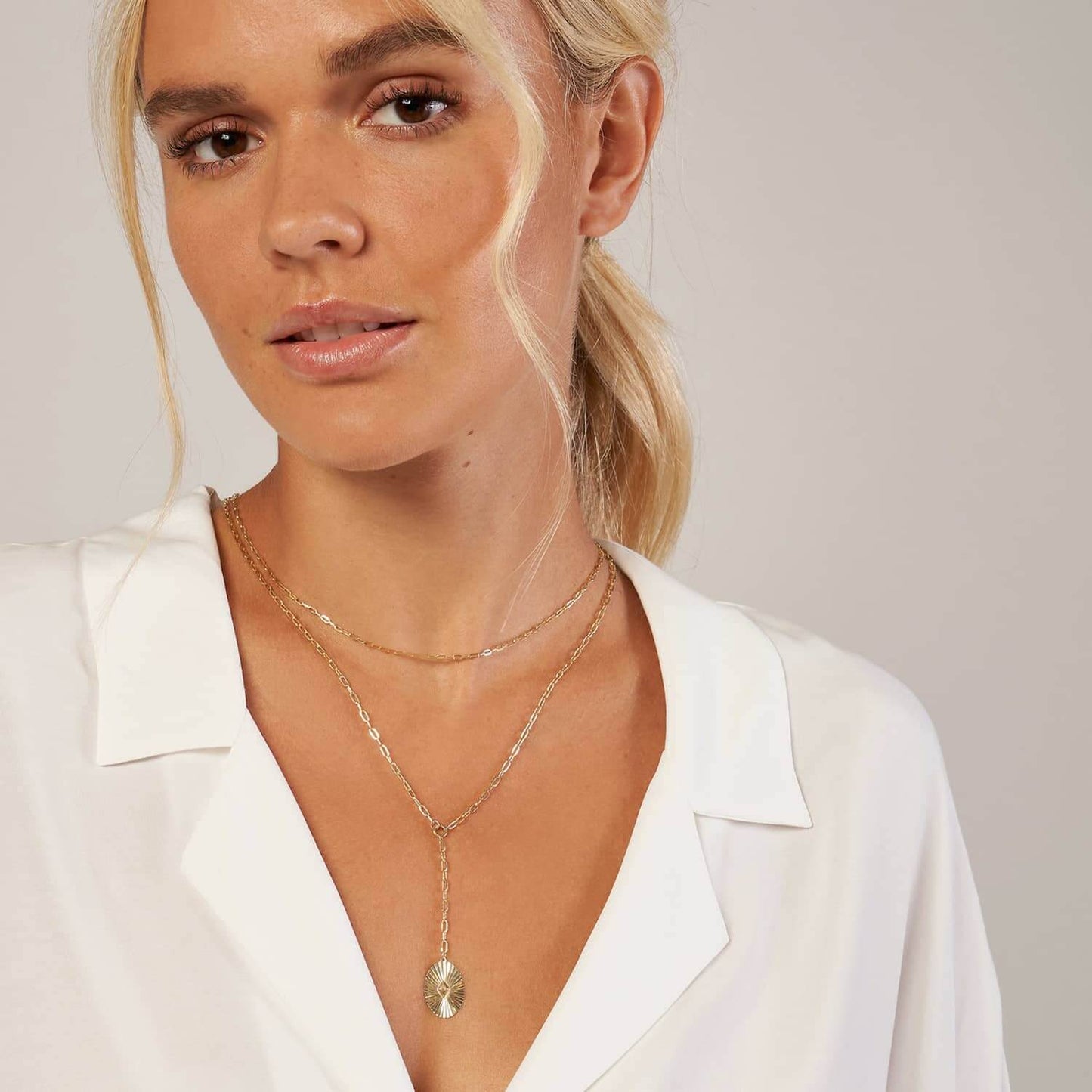 14K Gold Double-Layer Paperclip Chain 16"-17" Adjustable