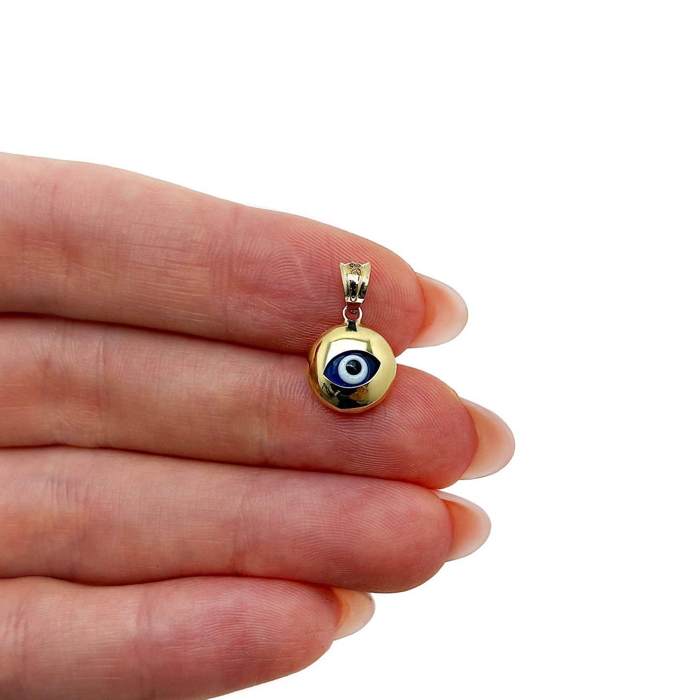 14k Solid Yellow Gold Good Luck Evil Eye Pendant 0.7"
