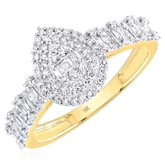 0.50CTW Natural Diamond 10K Gold Baguette Round Pear Engagement Ring