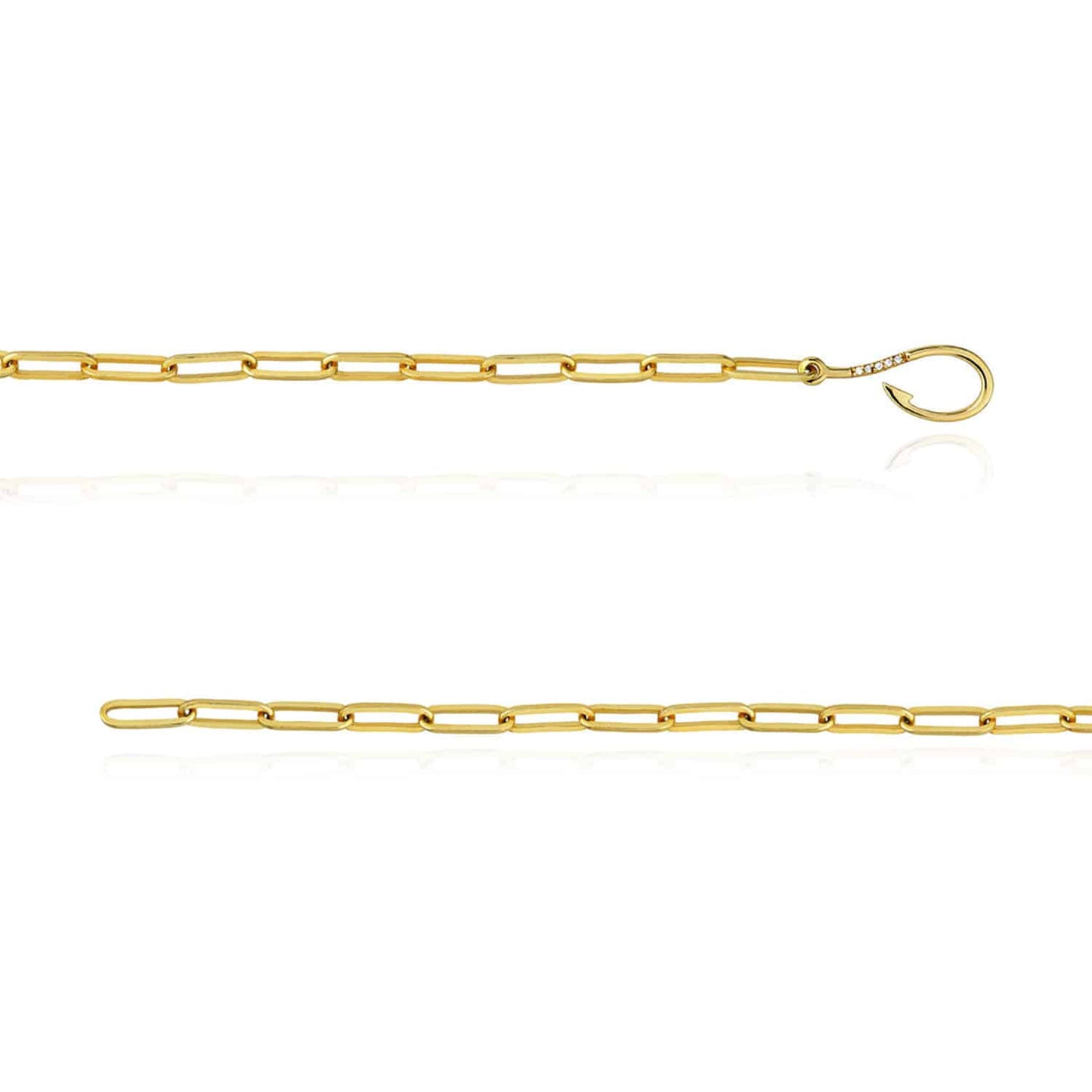 0.03CTW Real Diamond 14K Real Gold Yellow Fish Hook Paperclip Bracelet 7.5"