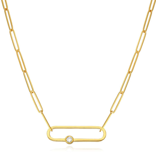 0.06CTW Natural Diamond 14K Yellow Gold Paperclip Necklace (Hollow) 20.5"